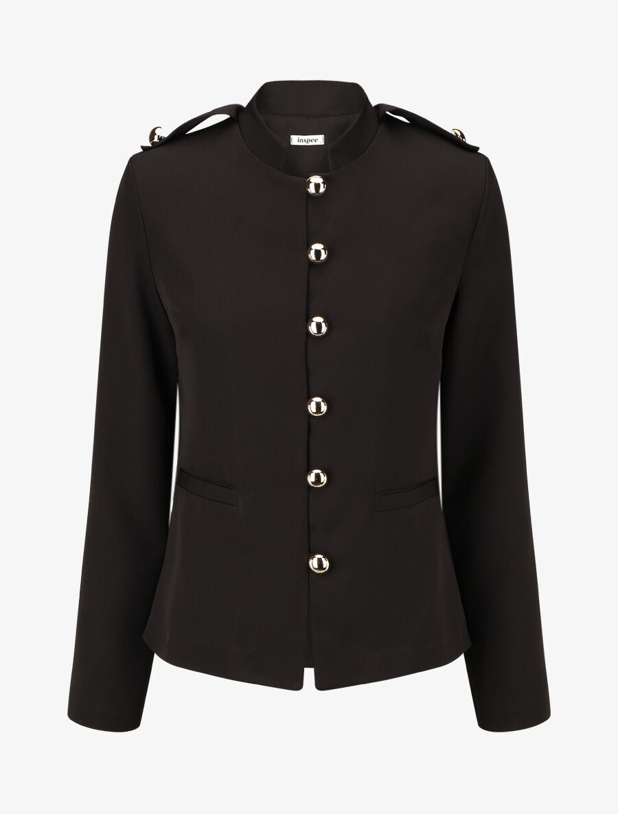 Blazer uni mi-long boutonné - Noir - 4