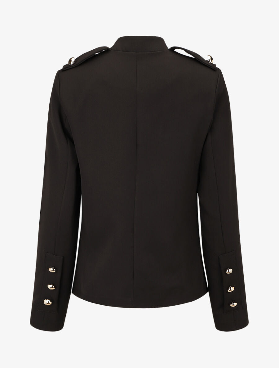 Blazer uni mi-long boutonné - Noir - 2