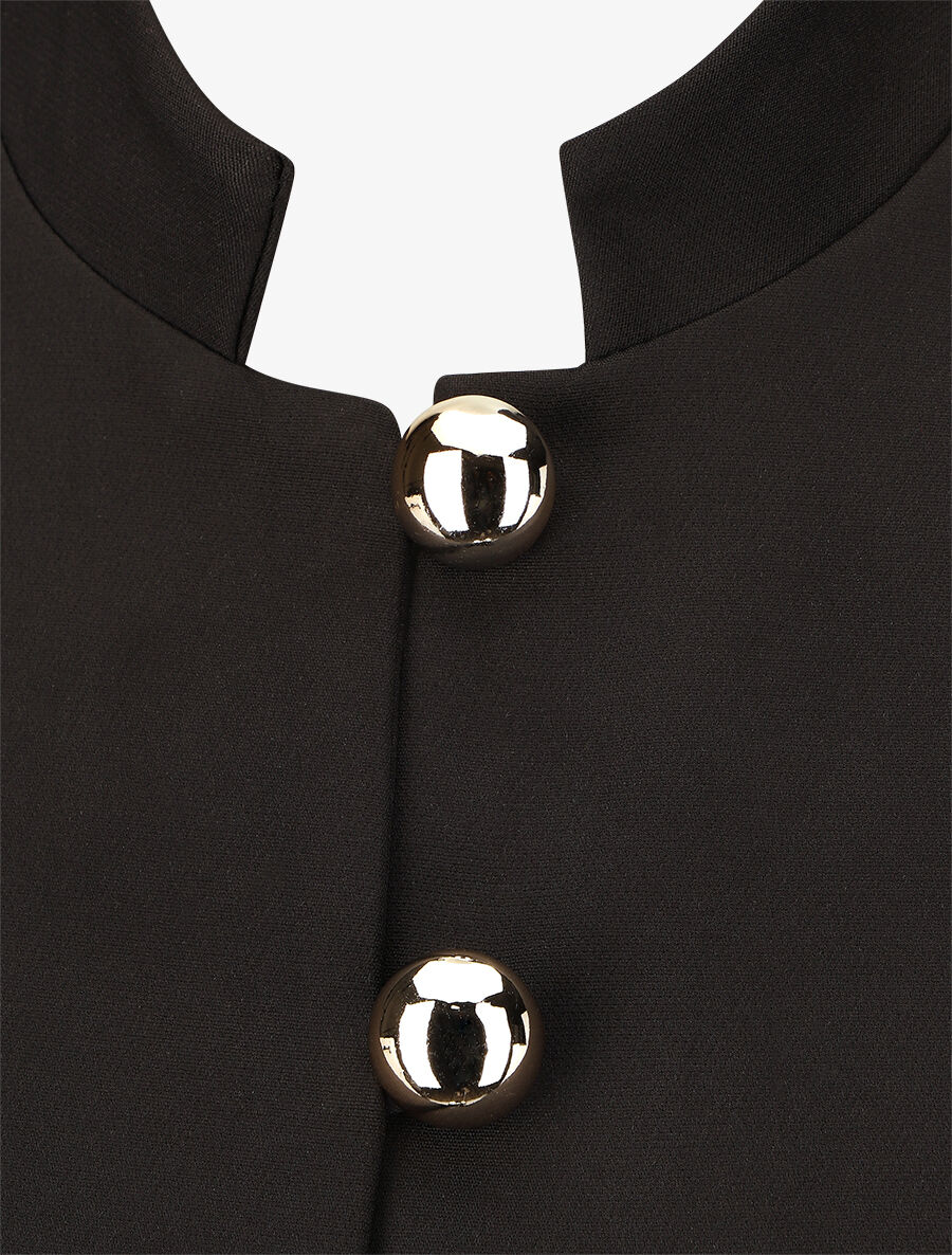 Blazer uni mi-long boutonné - Noir - 3