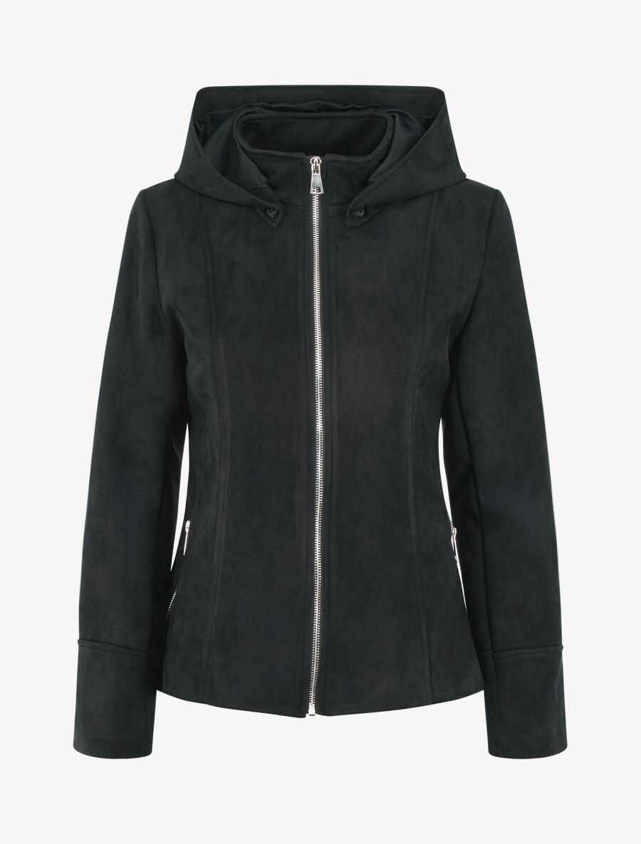 Veste en suédine zippée à capuche - Noir - 1
