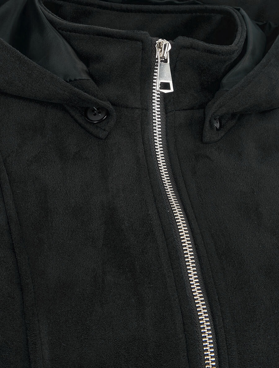 Veste en suédine zippée à capuche - Noir - 3