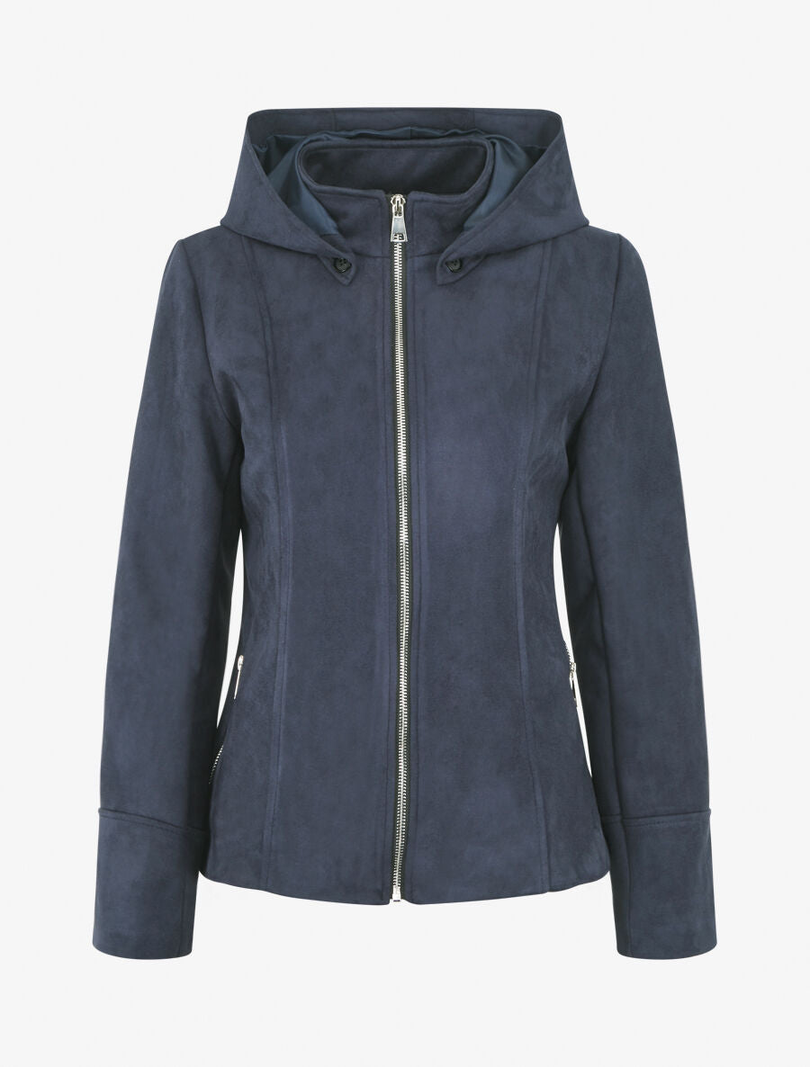 Veste en suédine zippée à capuche - Marine - 4