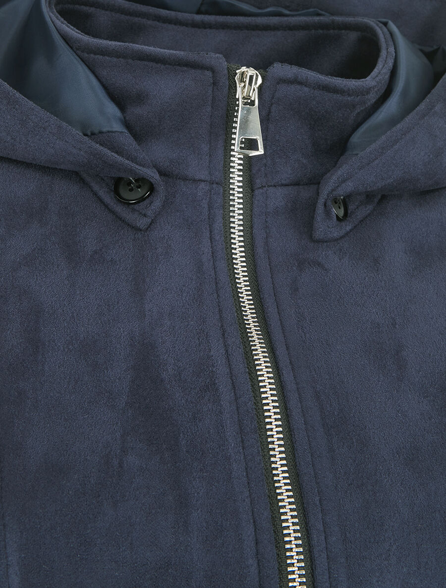 Veste en suédine zippée à capuche - Marine - 3