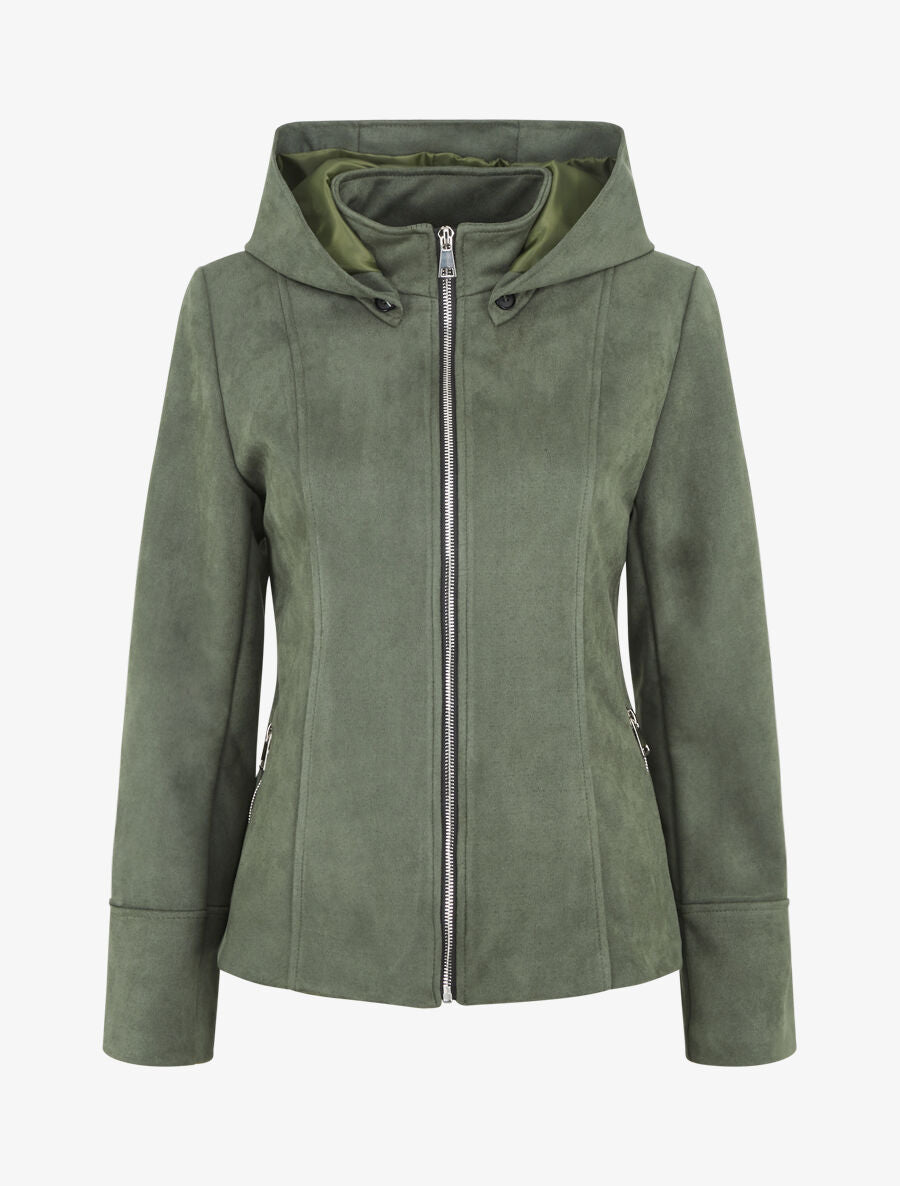 Veste en suédine zippée à capuche - Kaki - 1
