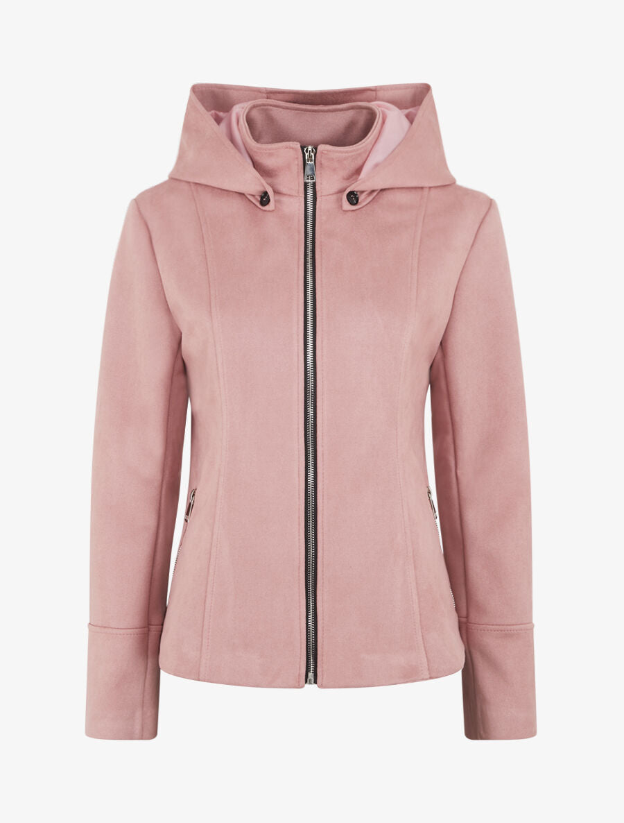 Veste en suédine zippée à capuche - Rose - 4