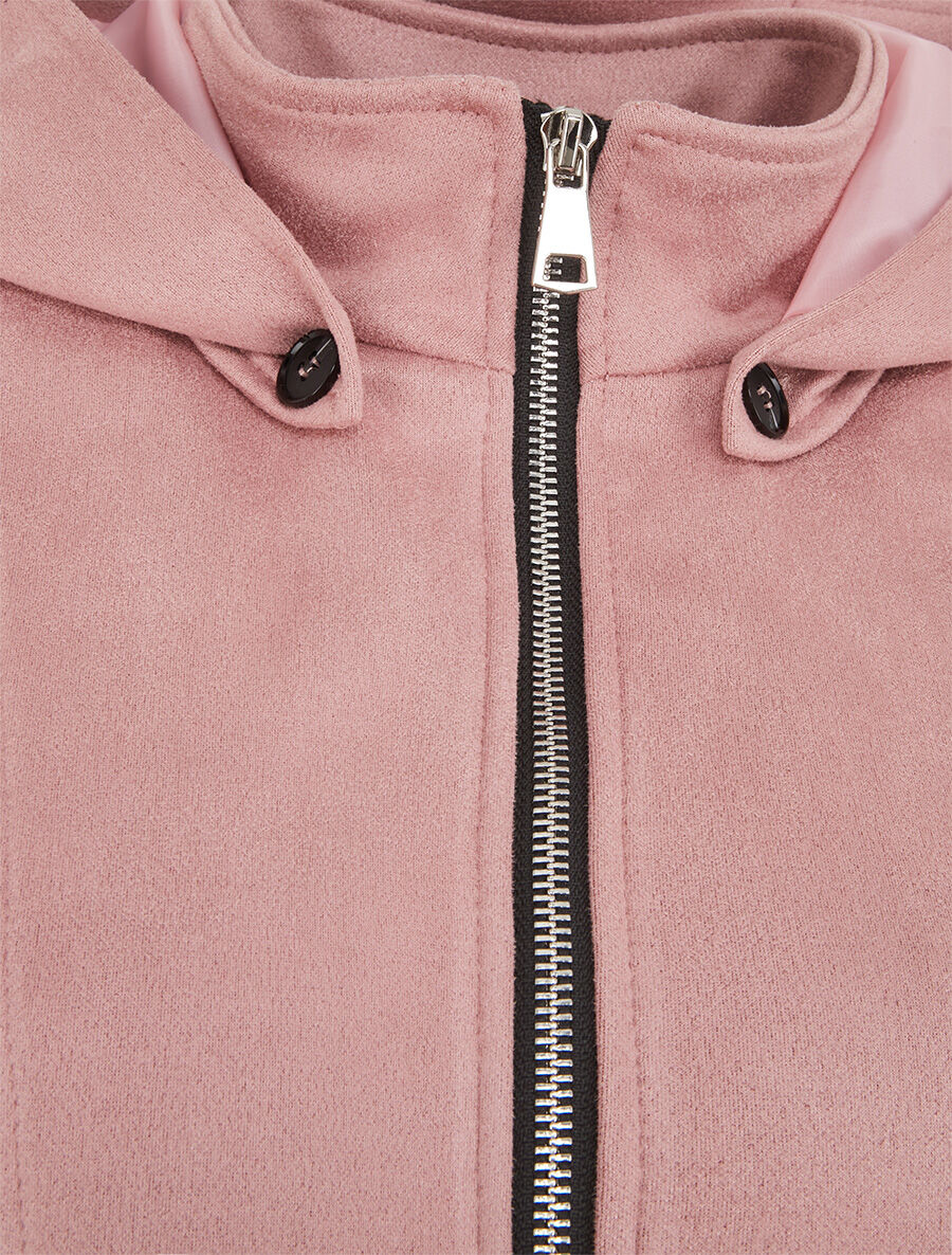 Veste en suédine zippée à capuche - Rose - 3