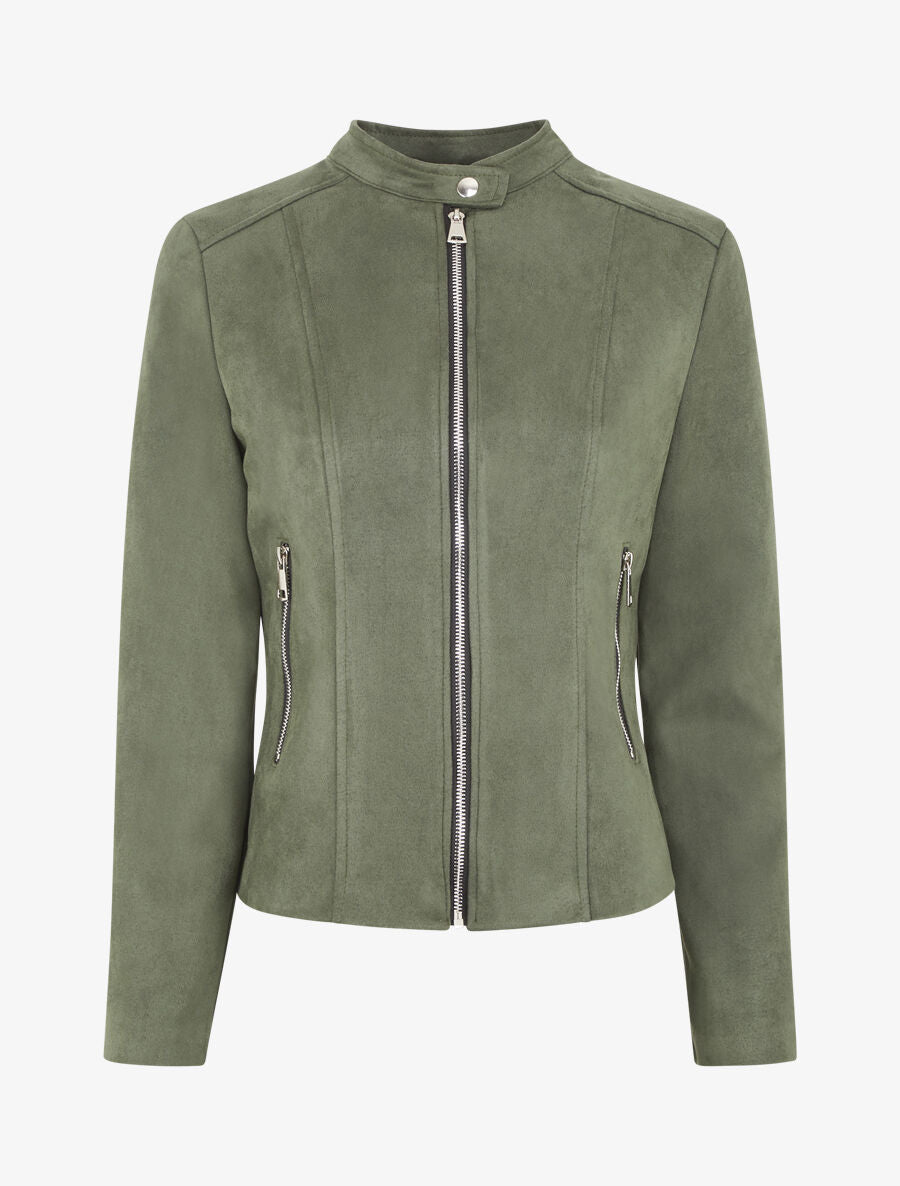 Veste en suédine zippée - Kaki - 4