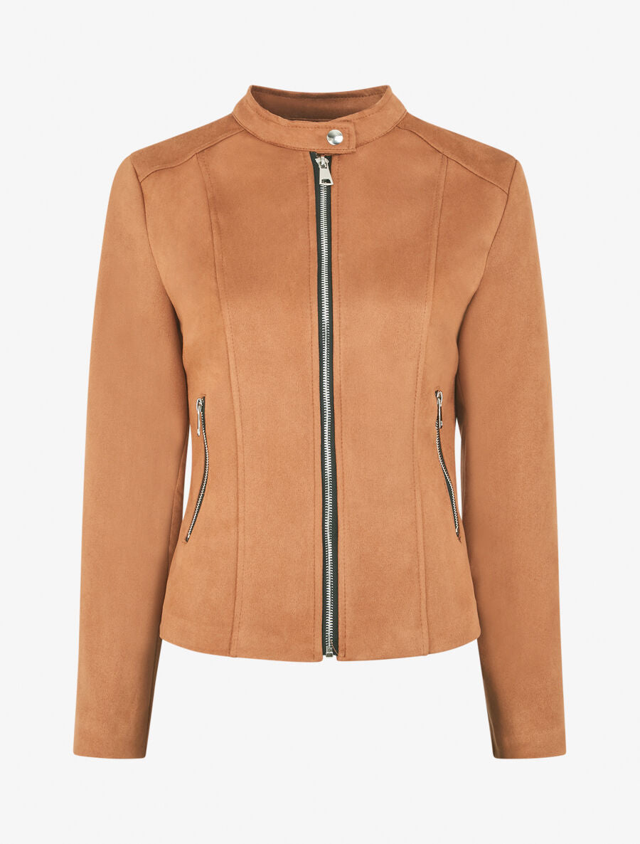Veste en suédine zippée - Camel - 4
