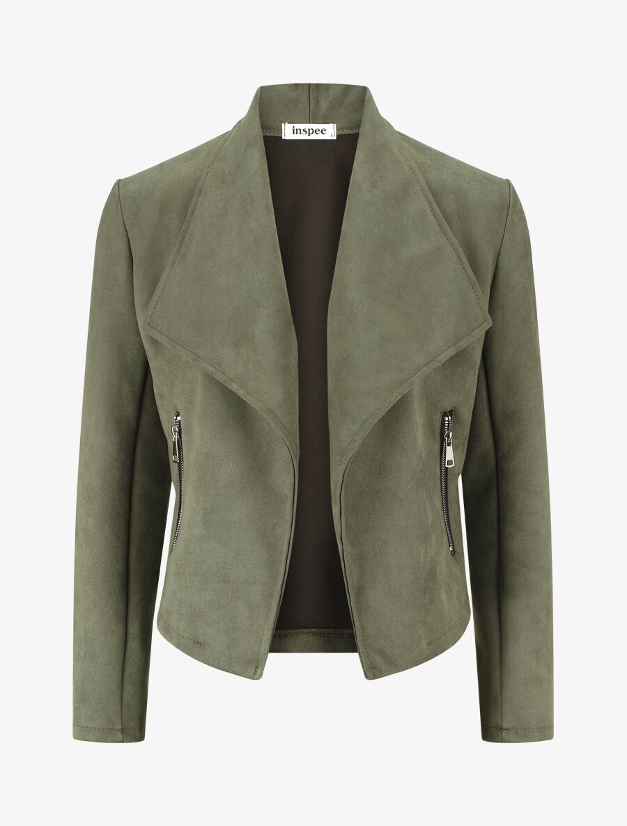Veste en suédine à pans asymétriques - Kaki - 4
