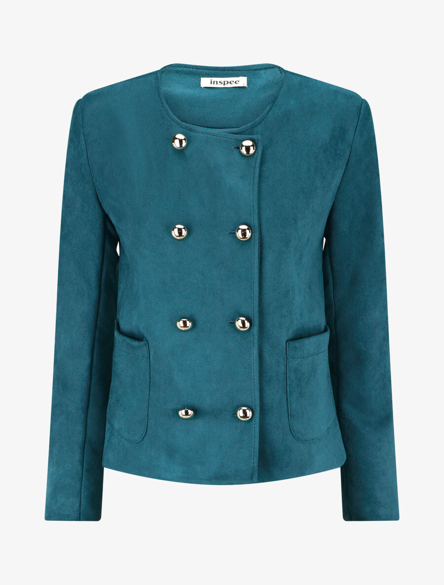 Veste en suédine boutonnée - Bleu canard - 1