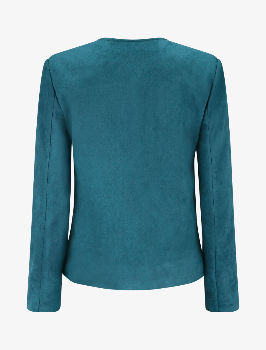 Veste en suédine boutonnée - Bleu canard - 2
