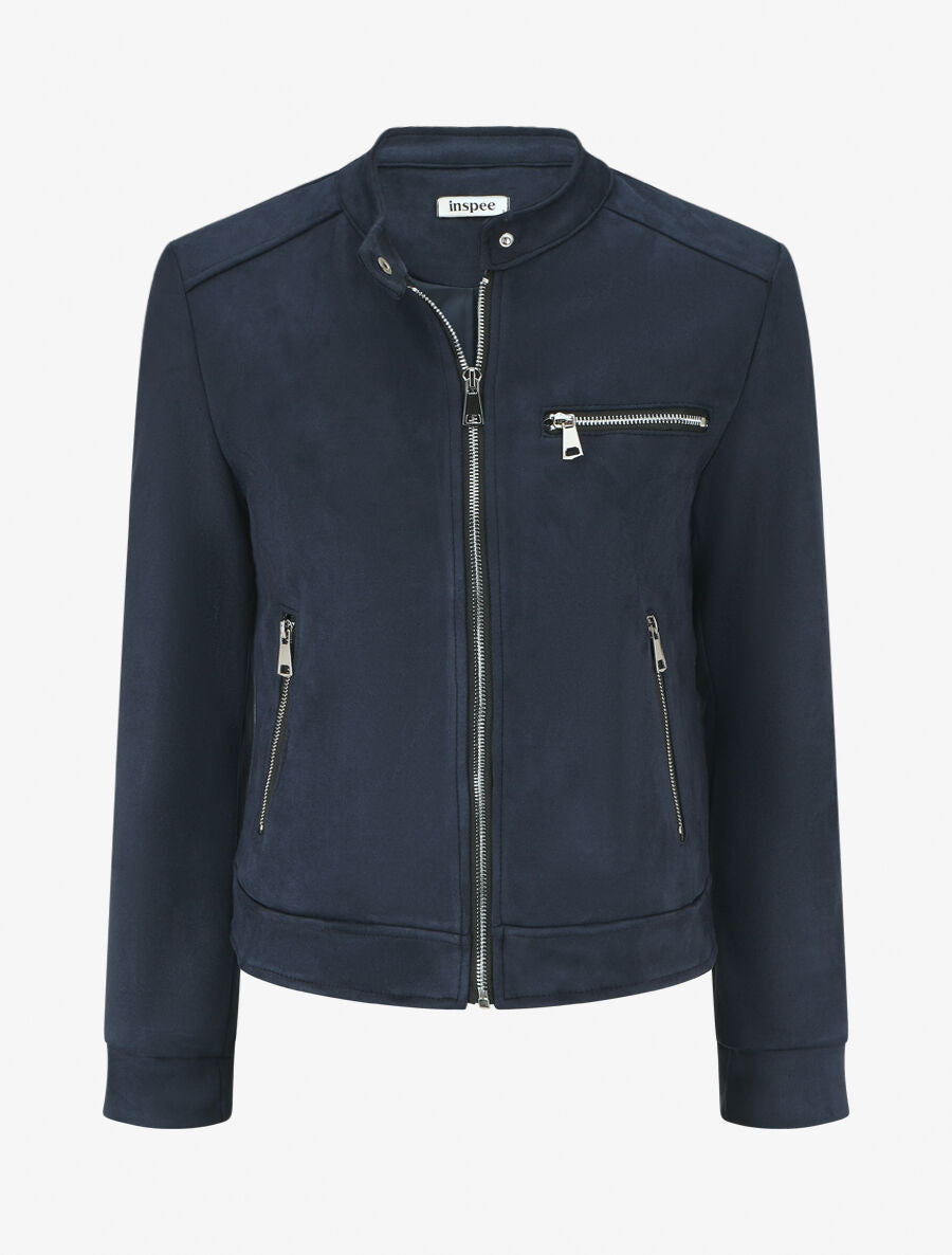Veste en suédine à poches zippées - Marine - 1