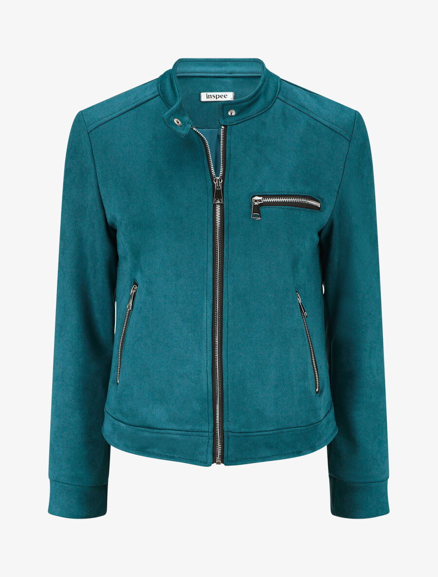 Veste en suédine à poches zippées - Bleu canard - 4