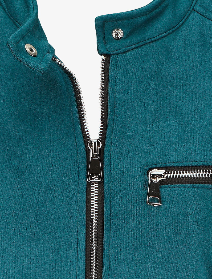 Veste en suédine à poches zippées - Bleu canard - 3