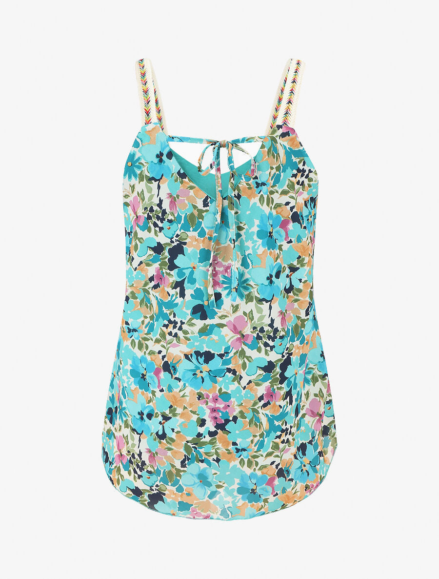 Débardeur motif floral et bretelles fantaisies - Turquoise - 2