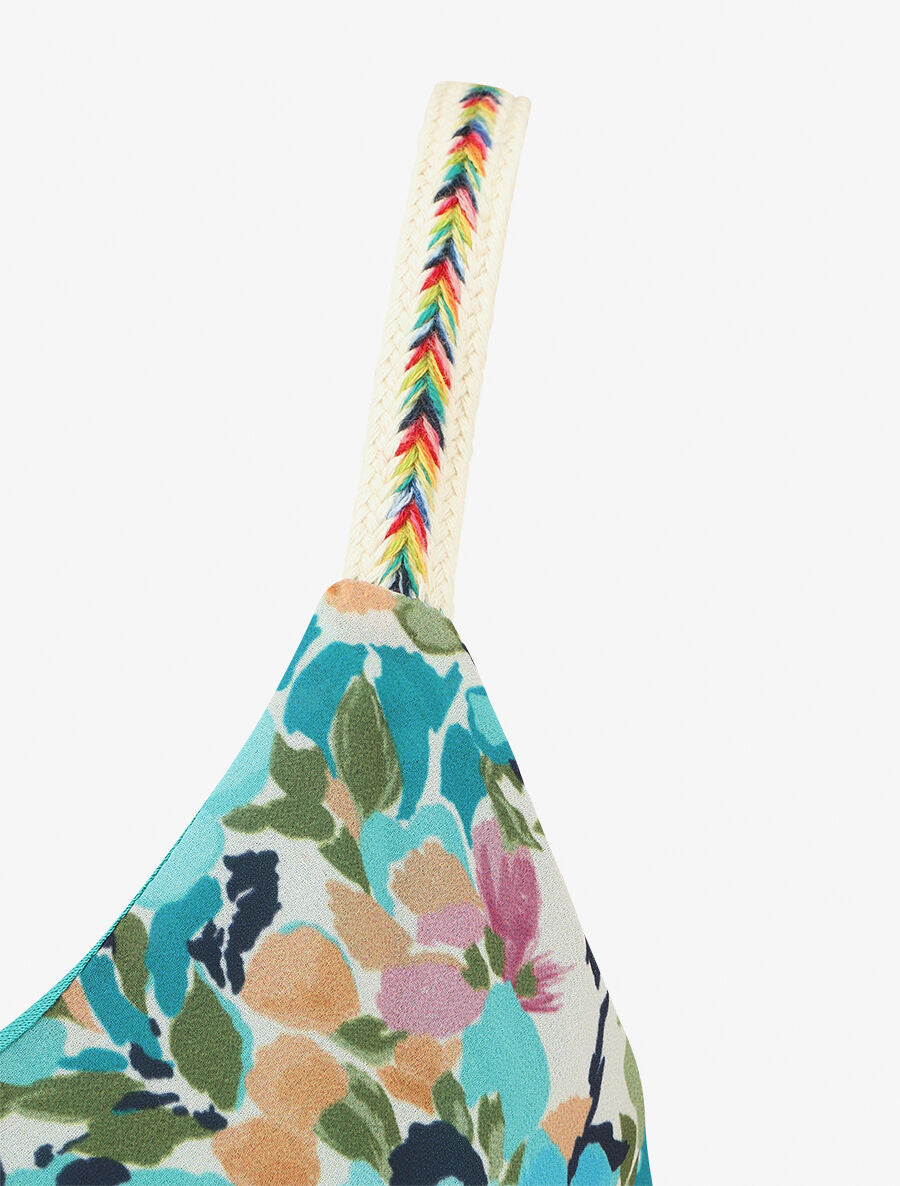 Débardeur motif floral et bretelles fantaisies - Turquoise - 3