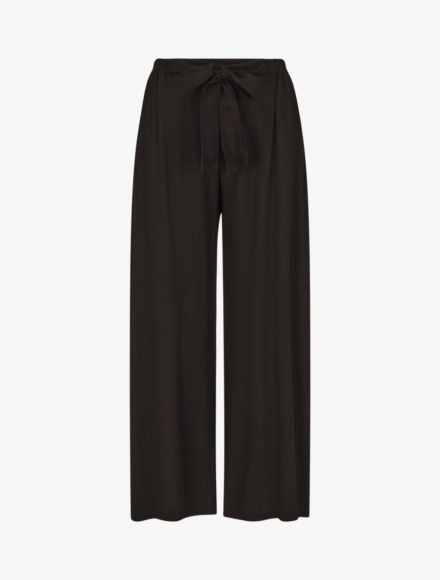 Pantalon ample et fluide taille haute élastiquée - Noir - 4