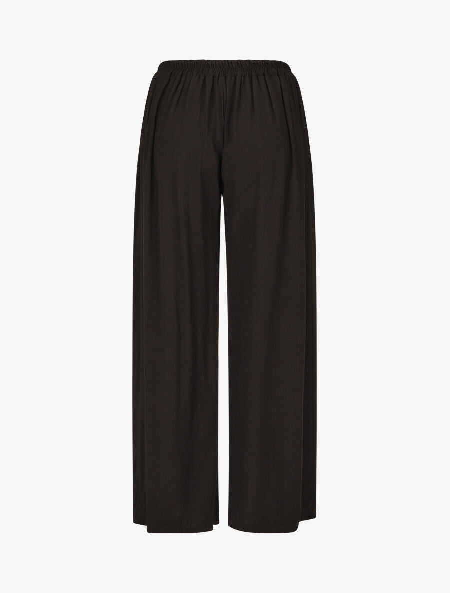 Pantalon ample et fluide taille haute élastiquée - Noir - 2