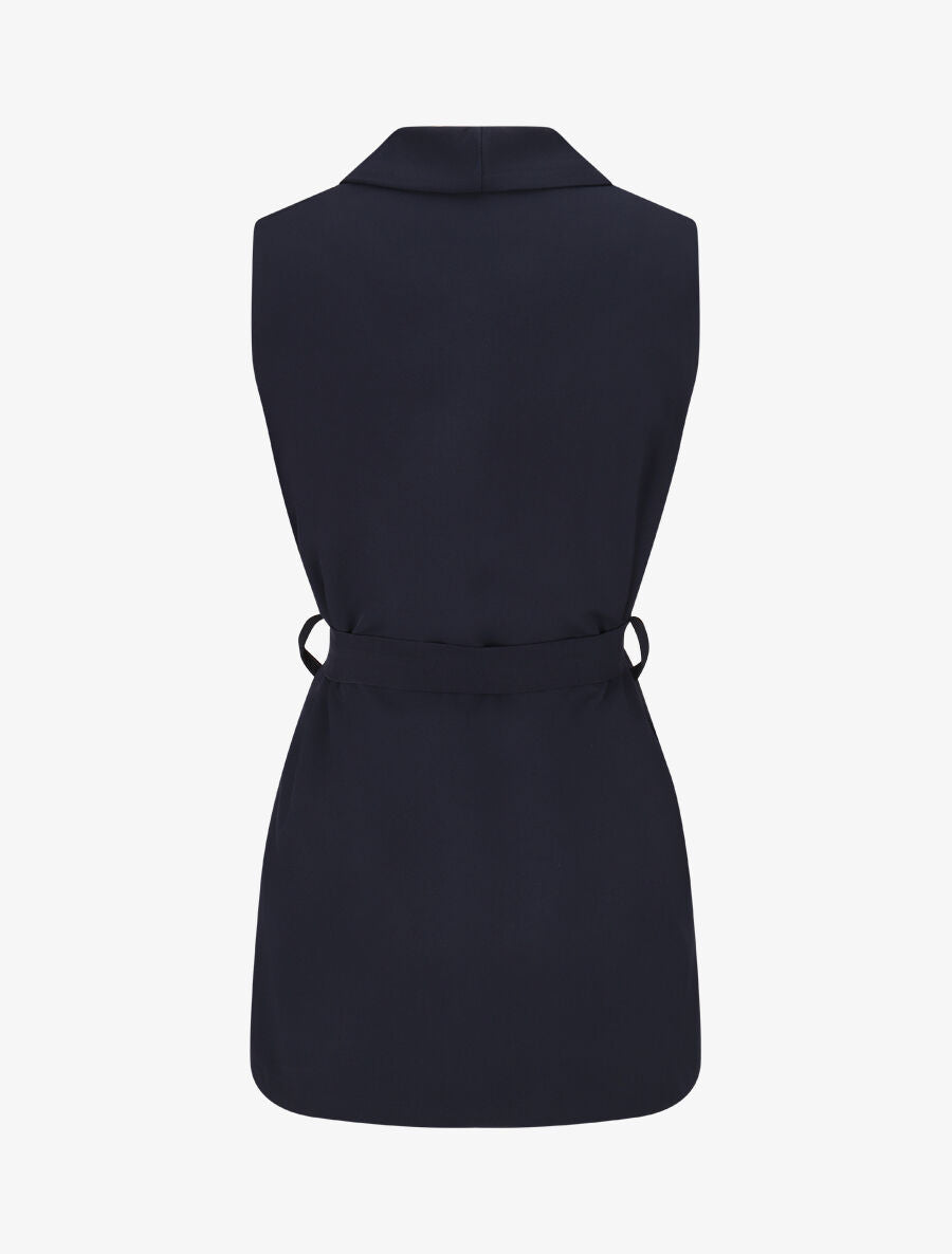 Blazer long uni sans manches - Marine - 2