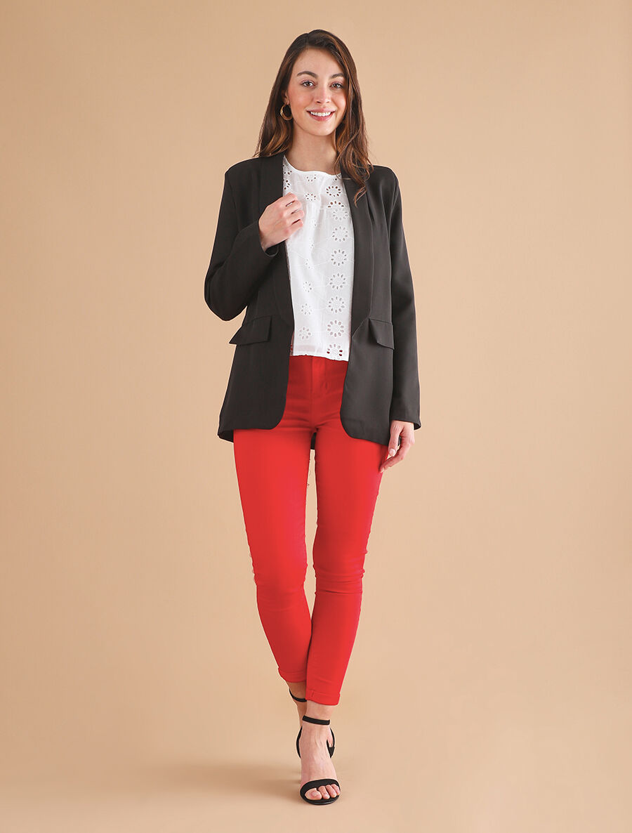 Blazer uni mi-long - Noir - 4