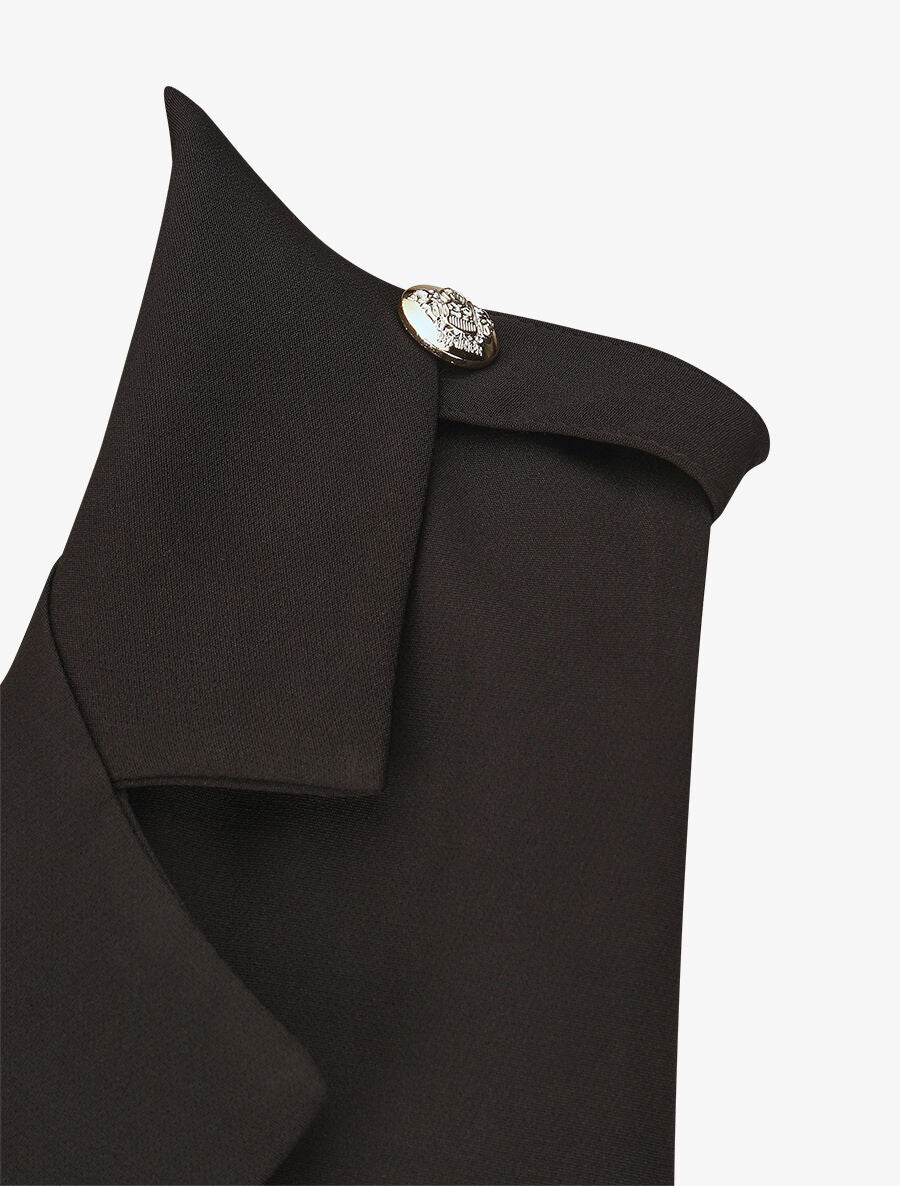 Blazer long uni à boutons métallisés aux épaules - Noir - 3