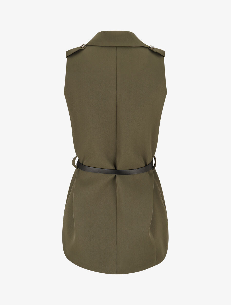 Blazer long uni à boutons métallisés aux épaules - Kaki - 2