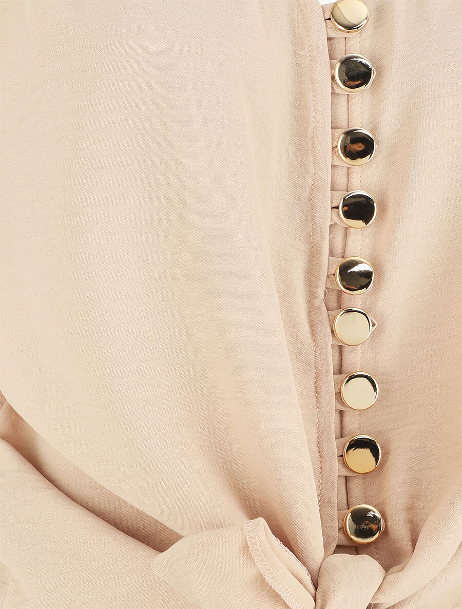 Top à fermeture boutonnée et liens à nouer - Beige - 3