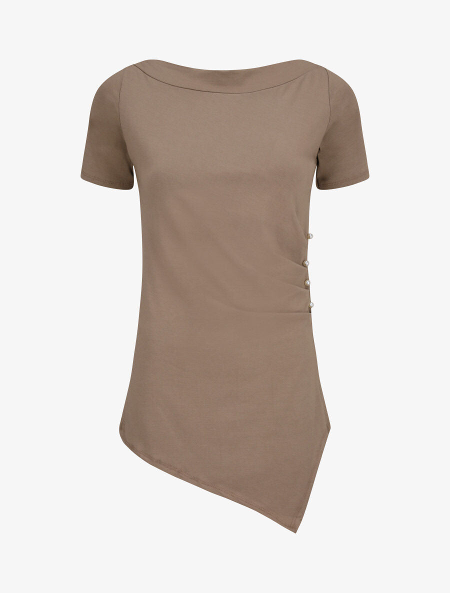 Top asymétrique effet plissé - Taupe - 4