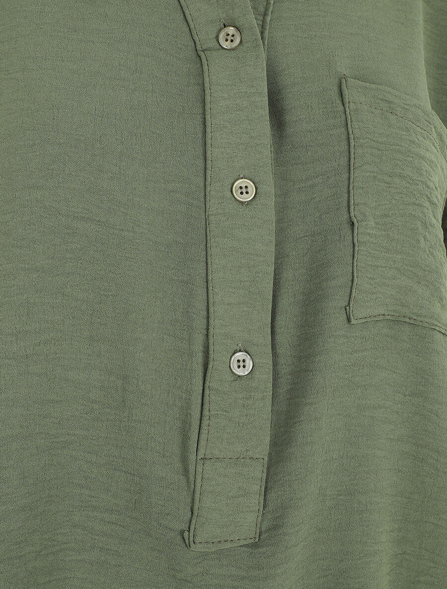Blouse unie à manches retroussables - Kaki - 3