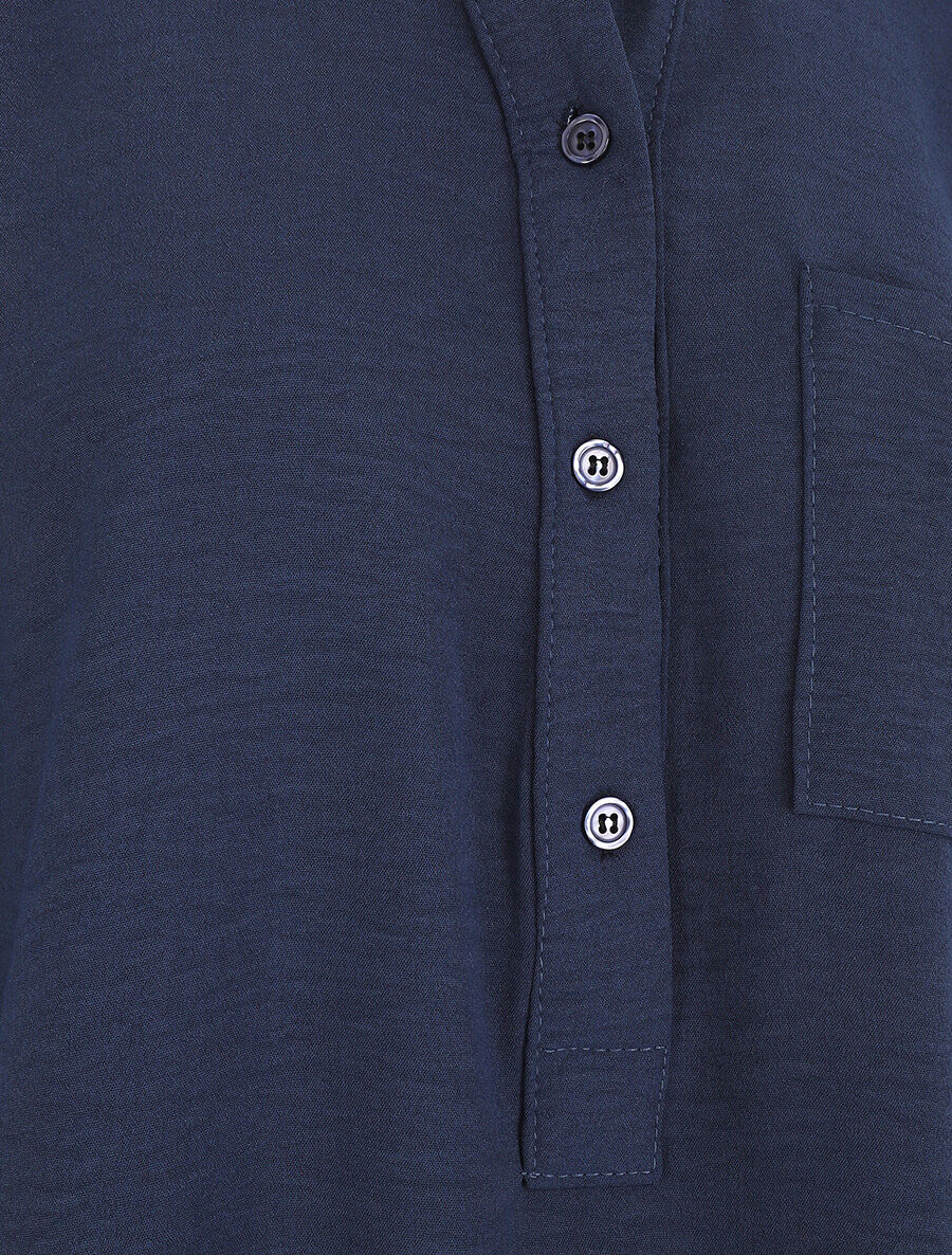 Blouse unie à manches retroussables - Marine - 3