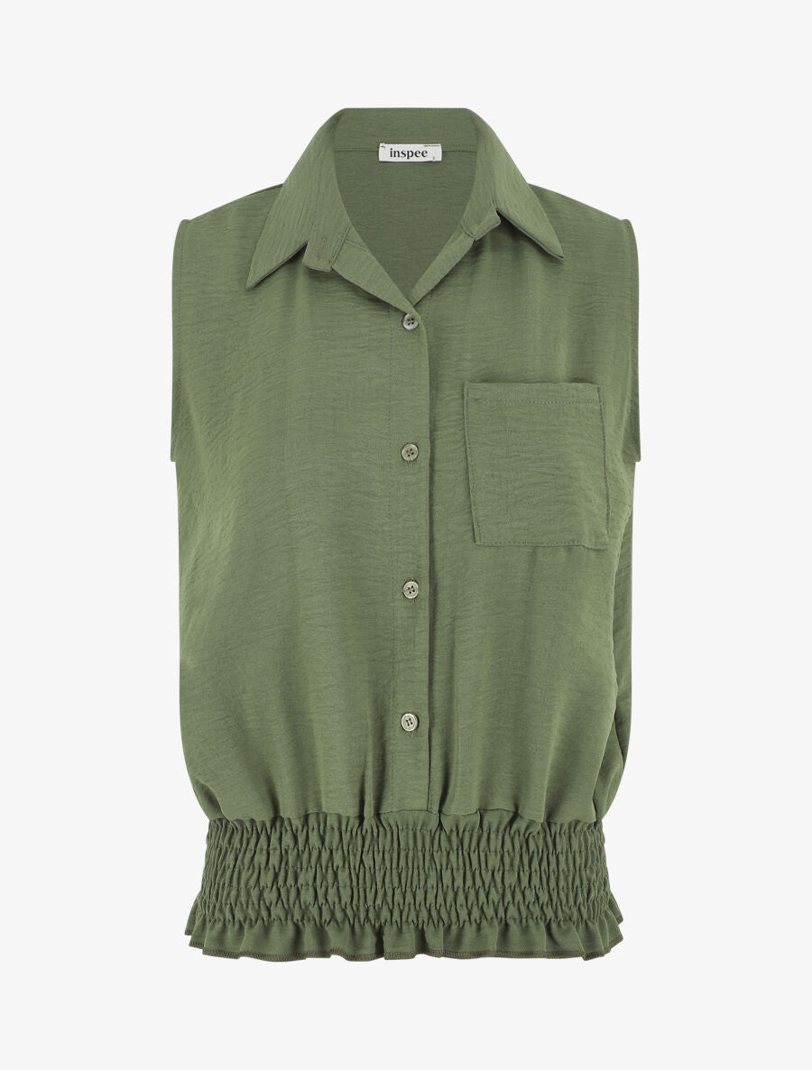 Chemise uni sans manches à bord élastiqué - Kaki - 4