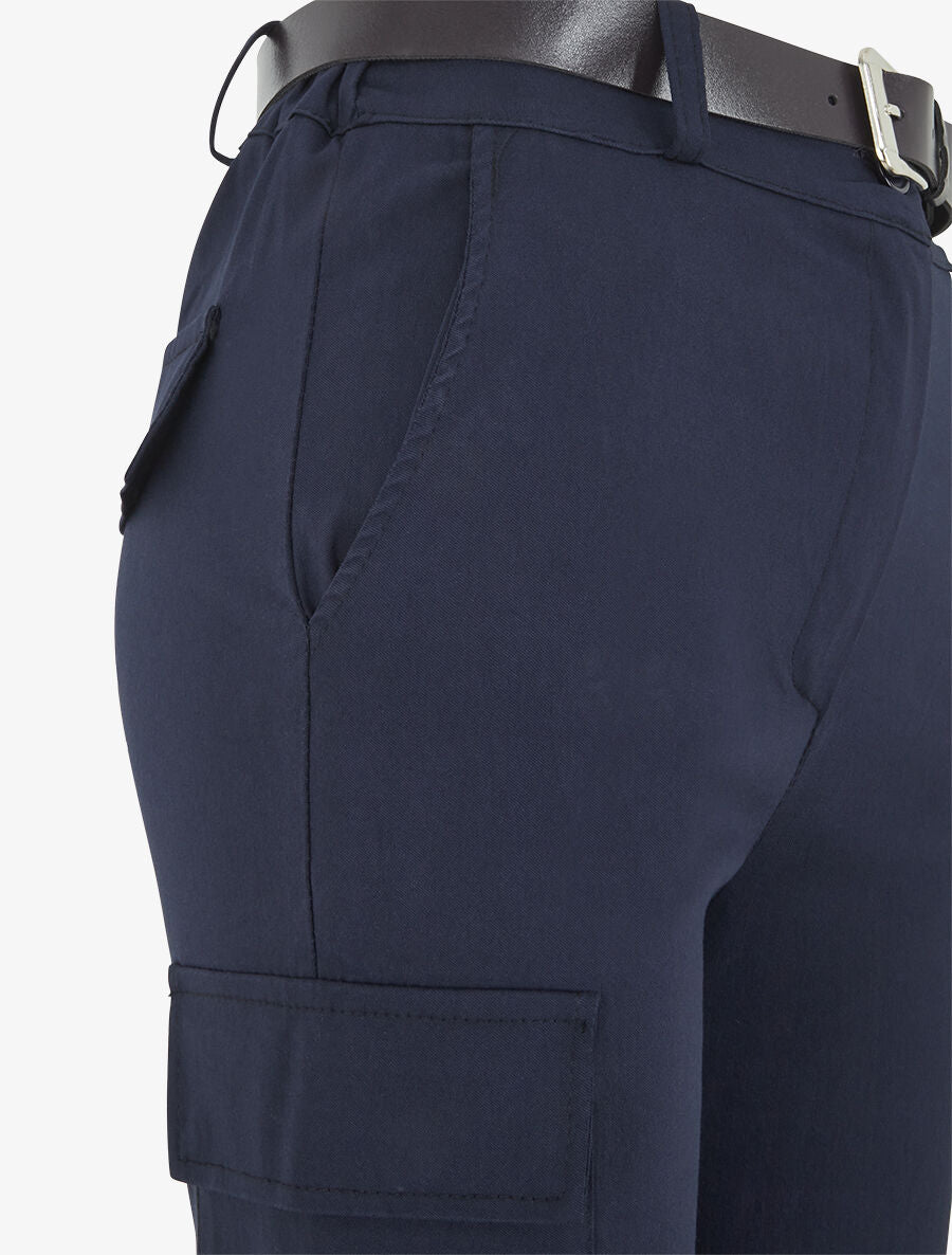 Pantalon cargo élastiqué uni - Marine - 3