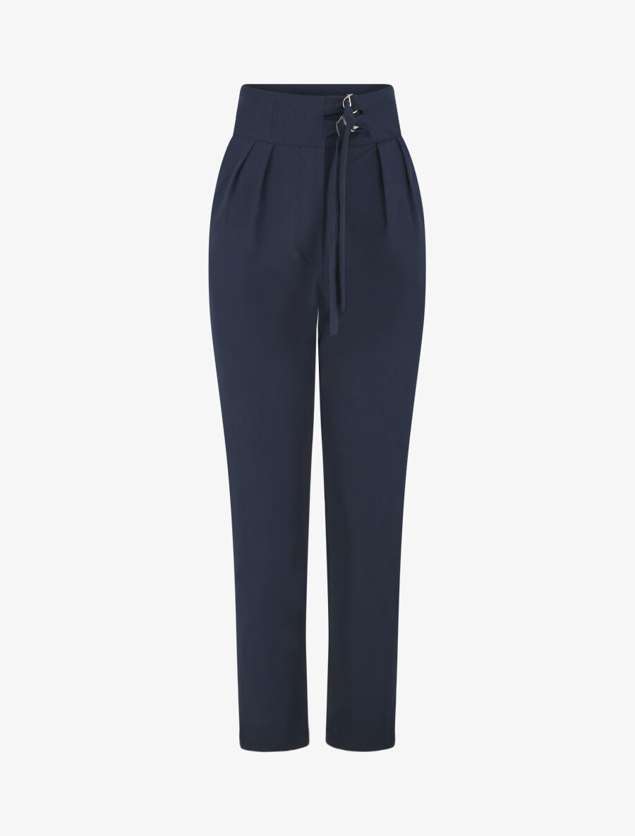 Pantalon droit uni à double passants - Marine - 4