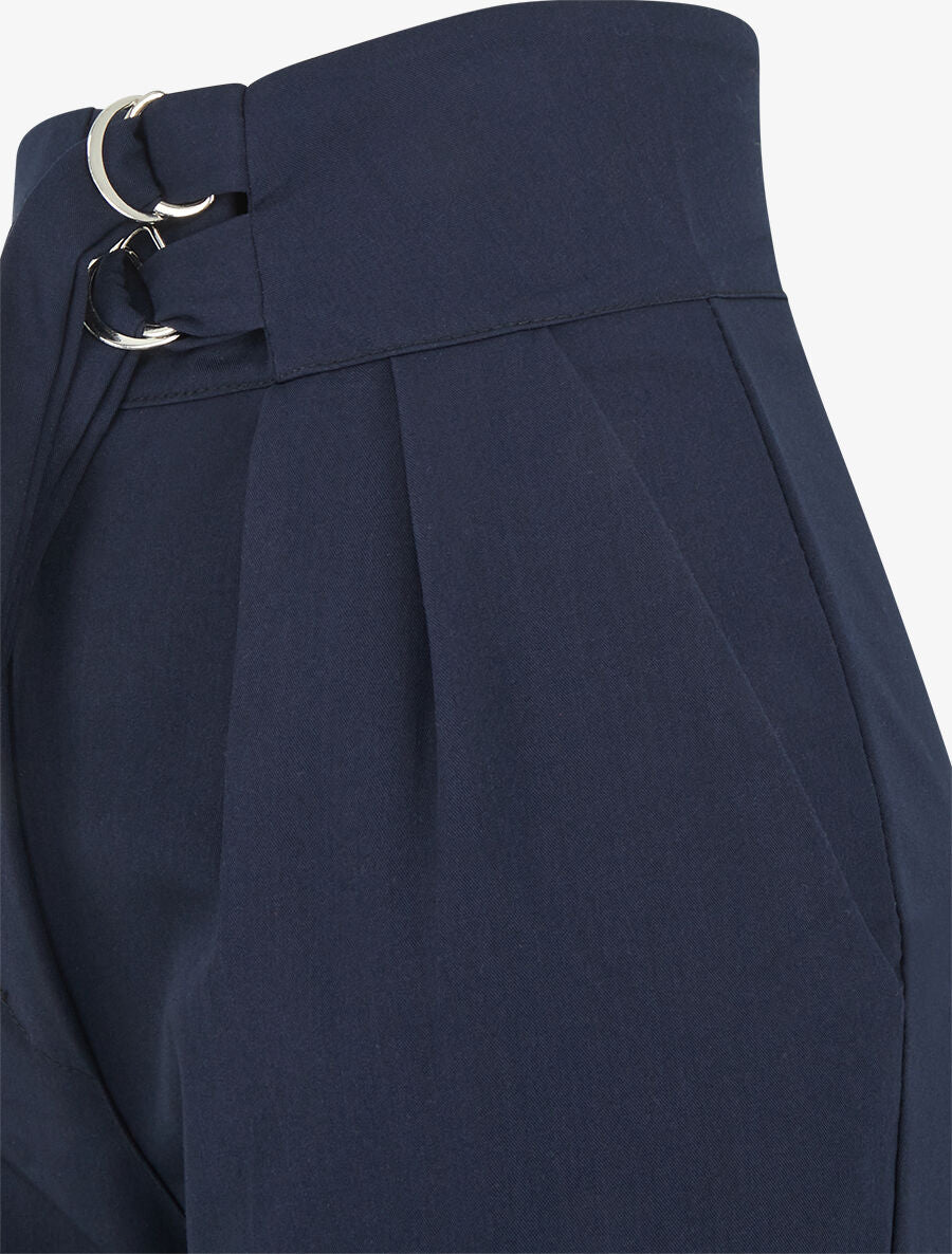 Pantalon droit uni à double passants - Marine - 3