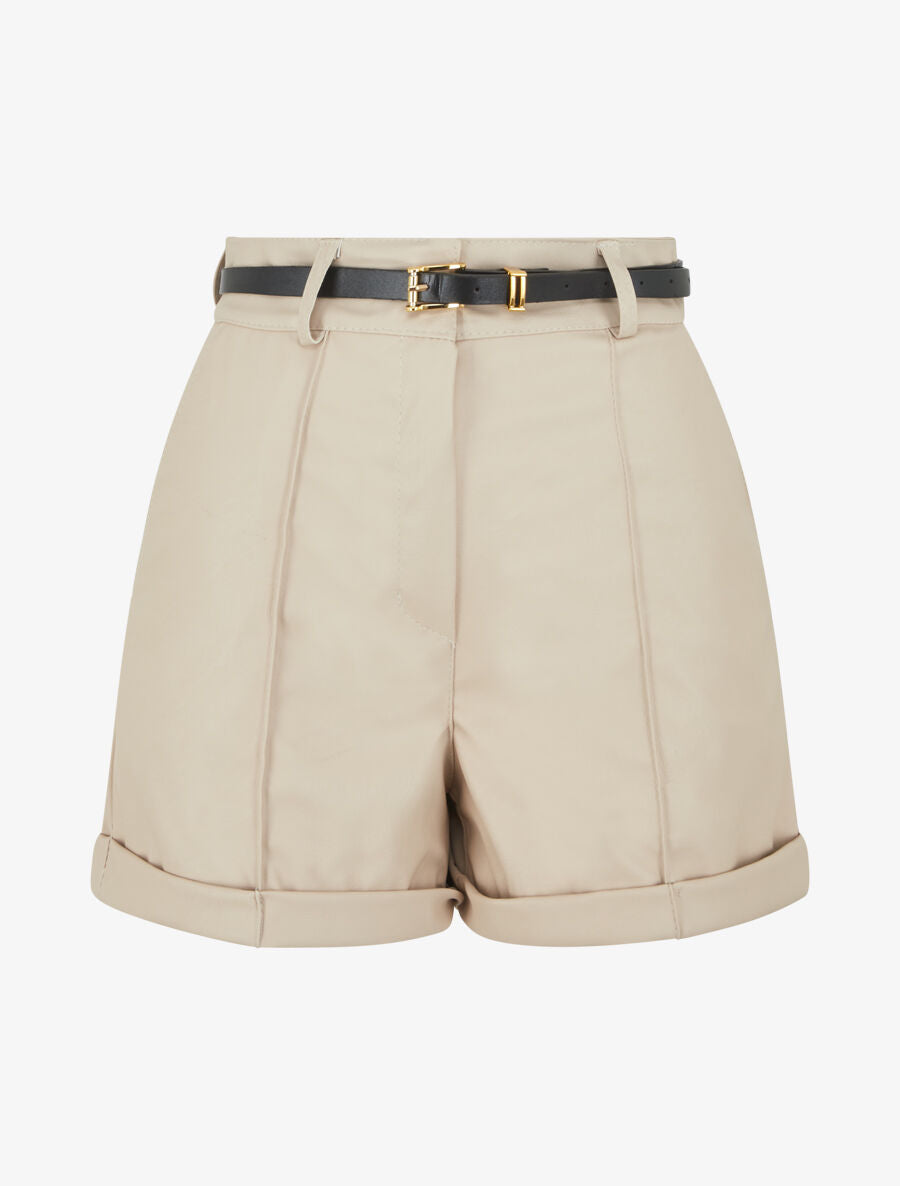 Short en simili à revers - Beige - 1
