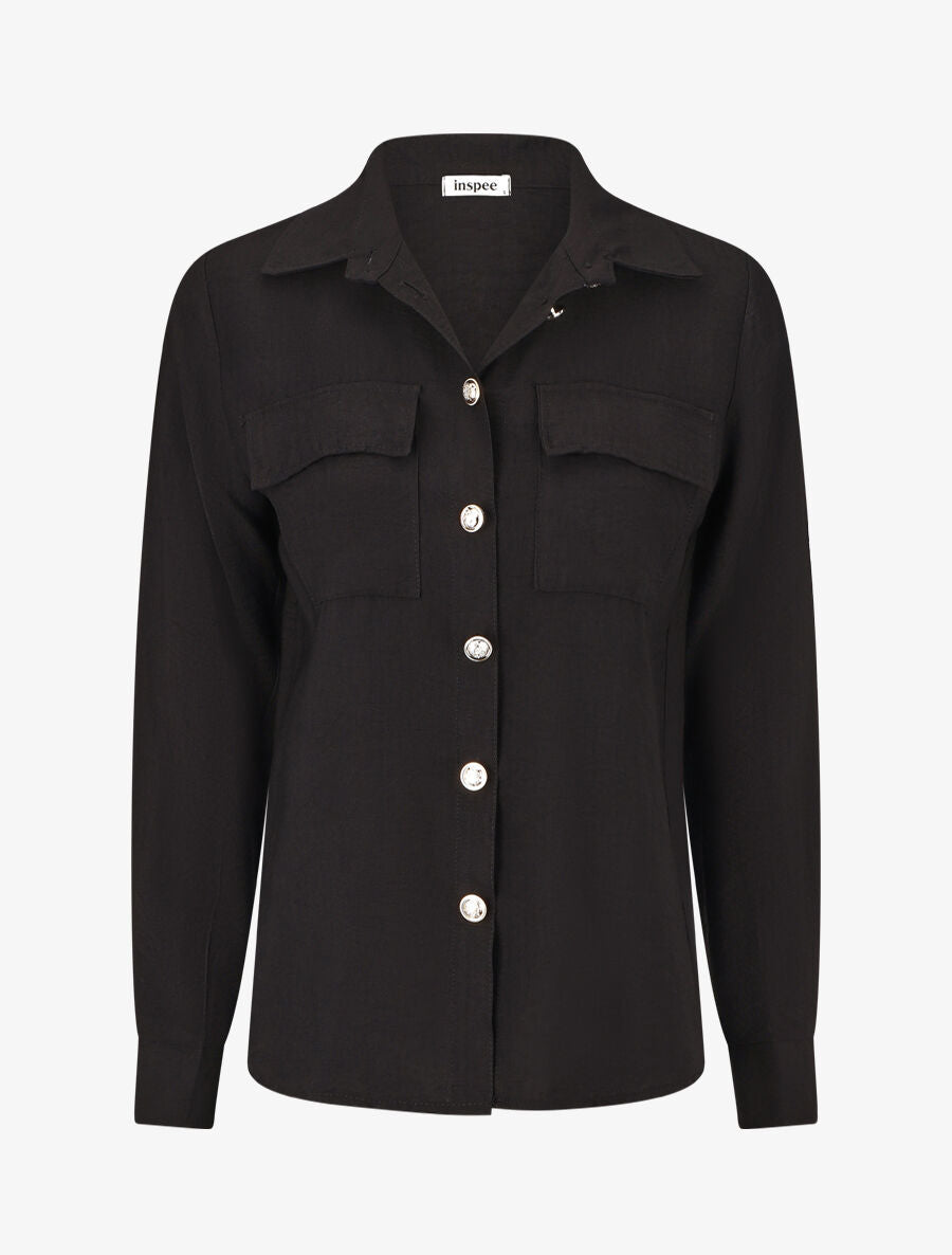 Chemise unie fluide - Noir - 1