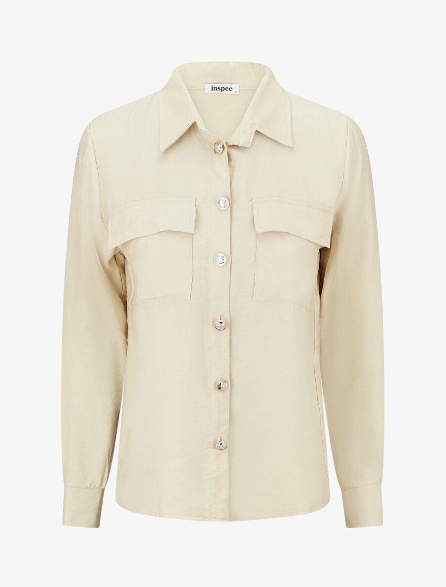 Chemise unie fluide - Beige - 1