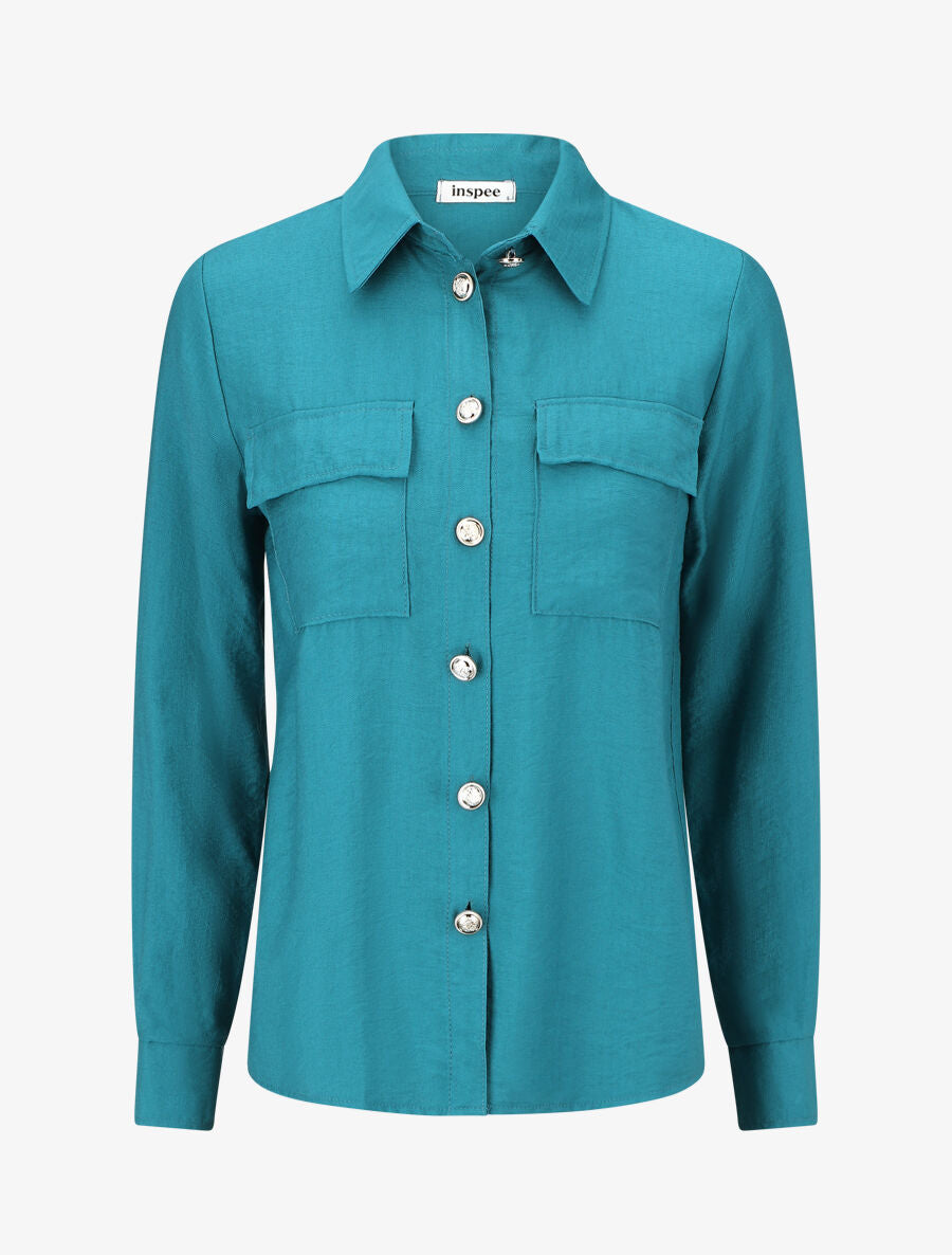 Chemise unie fluide - Bleu canard - 1