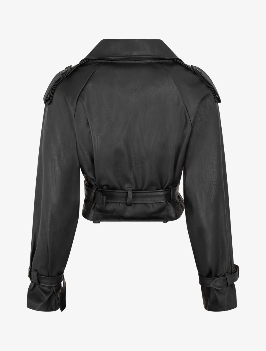 Veste courte en simili ceinturée - Noir - 2