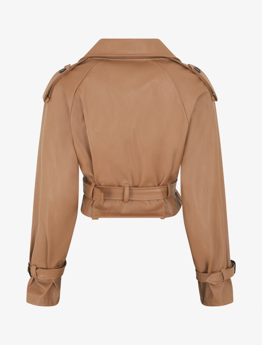 Veste courte en simili ceinturée - Camel - 2