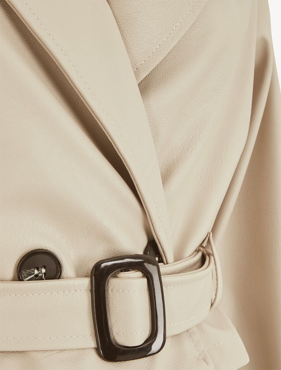 Veste courte en simili ceinturée - Beige - 3