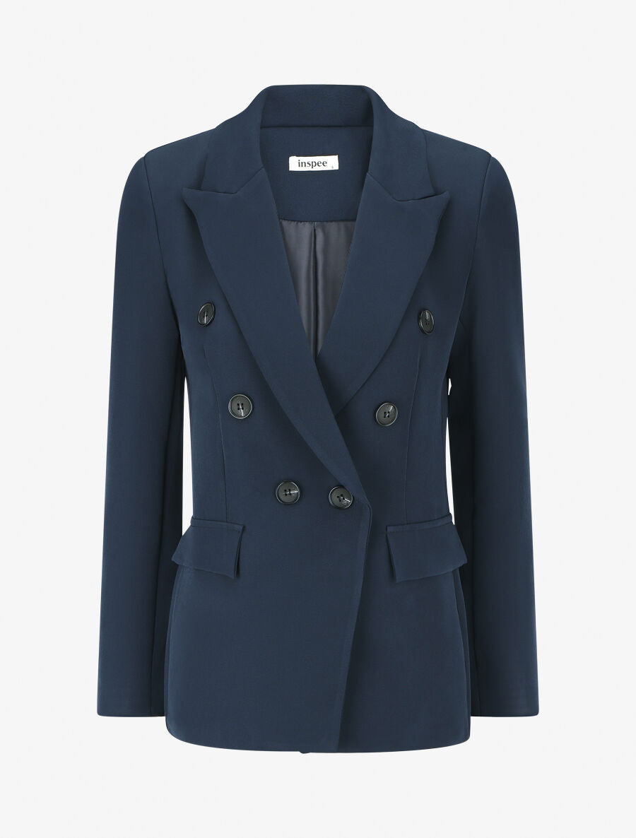 Blazer uni à poches décoratives - Marine - 1