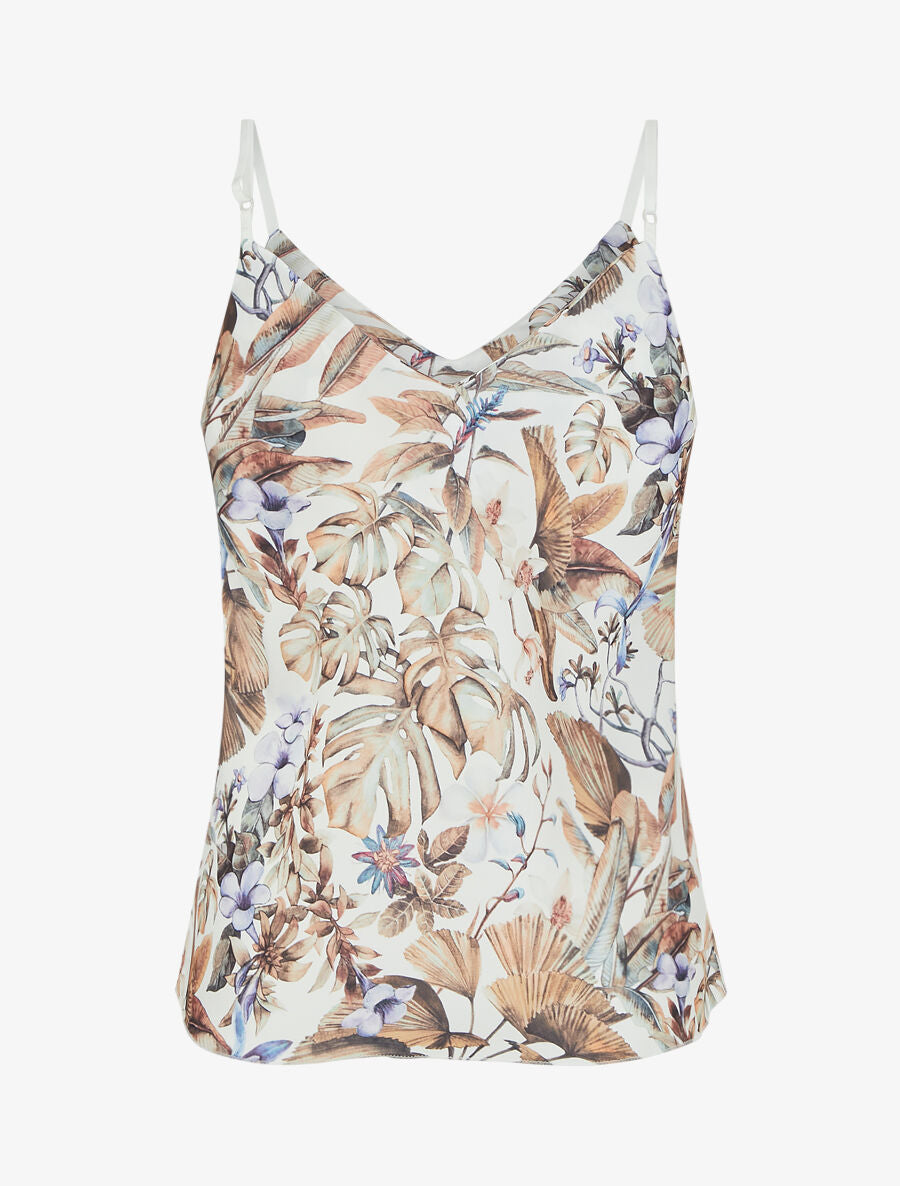 Caraco satiné imprimé tropical - Camel - 2