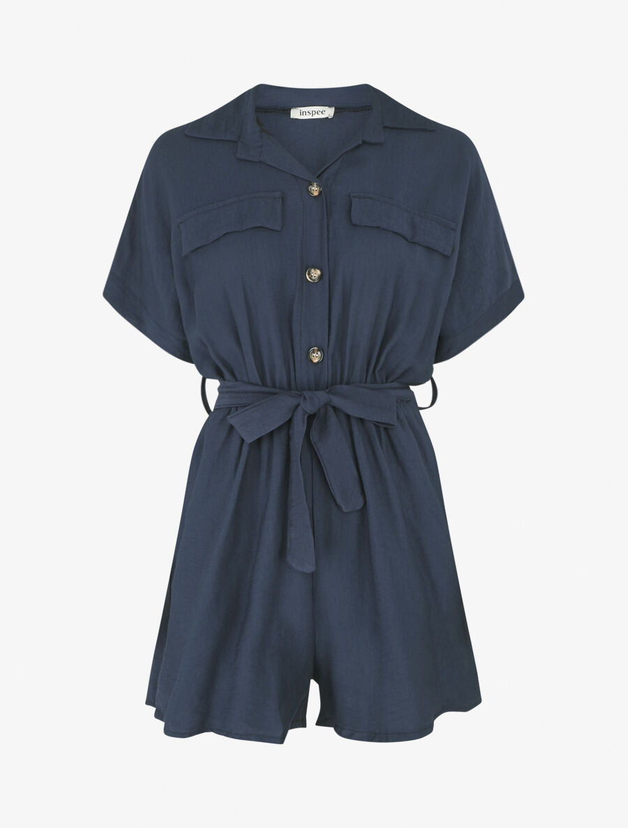 Combishort uni ceinturé - Marine - 1