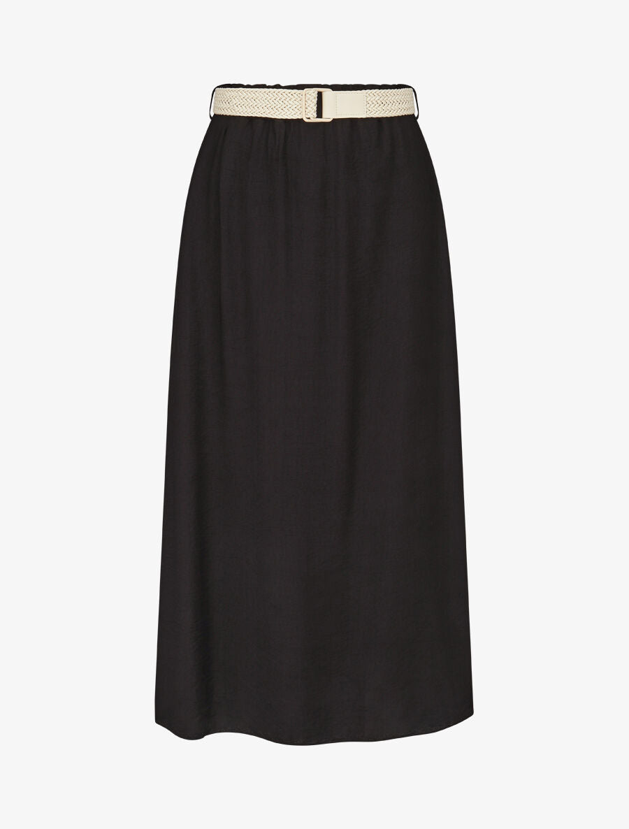 Jupe midi évasée taille haute élastiquée - Noir - 1