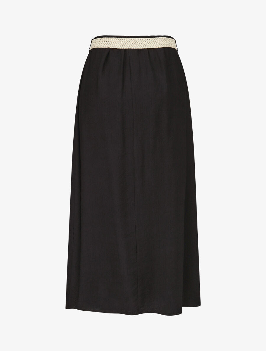Jupe midi évasée taille haute élastiquée - Noir - 2