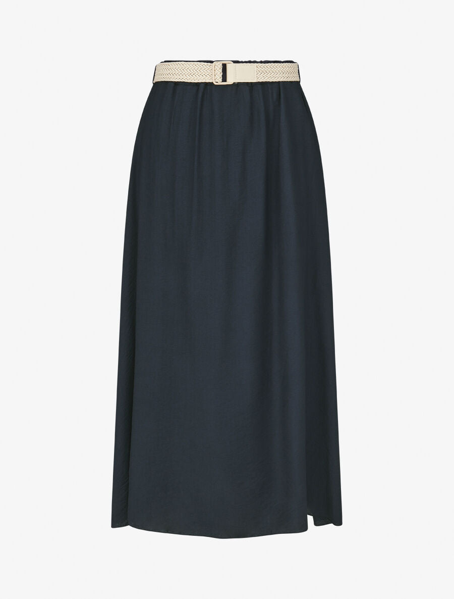 Jupe midi évasée taille haute élastiquée - Marine - 1