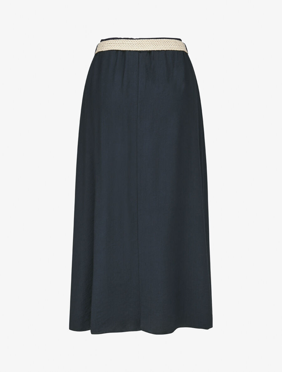 Jupe midi évasée taille haute élastiquée - Marine - 2