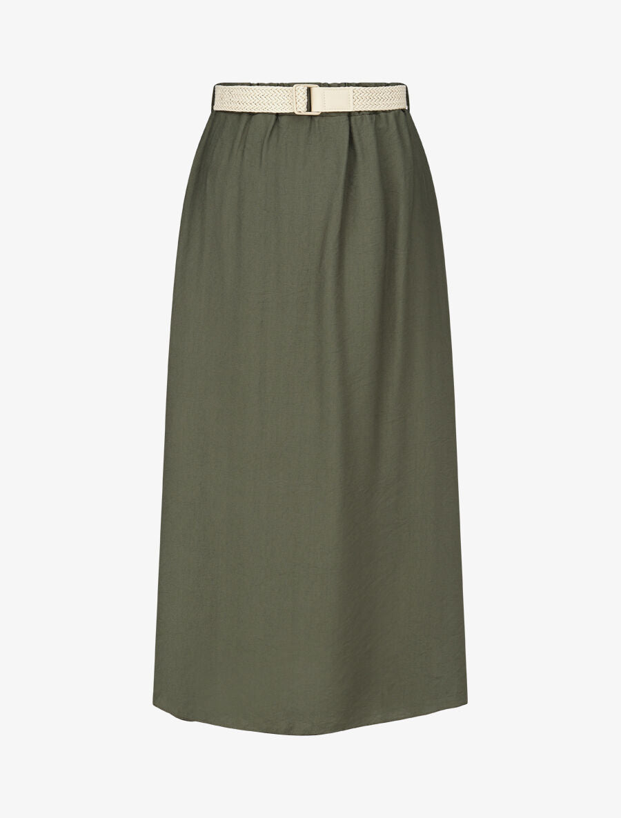 Jupe midi évasée taille haute élastiquée - Vert - 1