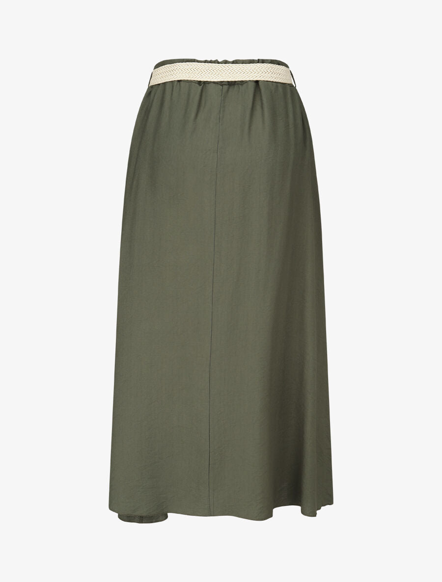 Jupe midi évasée taille haute élastiquée - Vert - 2